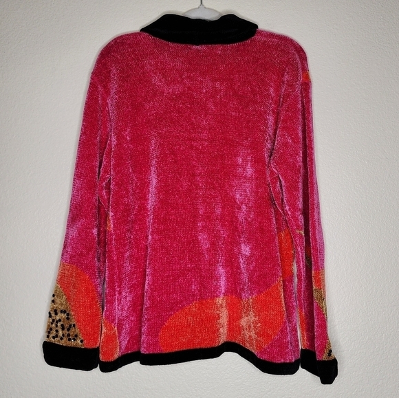 The Sweater Neon Pink & Orange Chetah Sequencing Cardigan Sweater XL - Picture 3 of 5